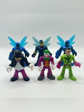 Fisher-Price Imaginext DC Super Friends Hero Lot 6 Blue Beetle Penguin Riddler